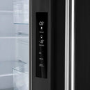 Close-up view of the control panel on the FORNO 30-inch French door refrigerator in black from the 2-Piece Appliance Package, featuring a digital display with touch controls for temperature settings, mode selection, and energy-efficient operation.