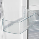 Close-up view of a door bin inside the FORNO 30-inch French door refrigerator in black from the 2-Piece Appliance Package, showing a clear, spacious compartment—perfect for storing bottles, condiments, and small containers within easy reach.