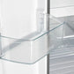 Close-up view of a door bin inside the Forno 30-inch French door refrigerator in stainless steel, showing a clear, spacious compartment ideal for storing bottles, condiments, and frequently used items.