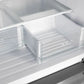Interior view of the Forno 30-inch French door refrigerator in stainless steel, highlighting the clear crisper drawers designed to keep fruits and vegetables fresh with easy visibility and smooth-slide functionality.
