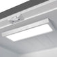 Interior view of the Forno 30-inch refrigerator in white, highlighting the bright, energy-efficient LED lighting that illuminates the shelves and compartments for clear visibility.