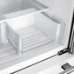 Close-up of the crisper drawer inside the Forno 30-inch refrigerator in white, featuring a clear design ideal for keeping fruits and vegetables fresh with optimal humidity control.