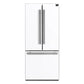 Front view of the Forno 30-inch refrigerator in a white finish, featuring a sleek, minimalist design with vertical handles and a smooth surface for a modern kitchen aesthetic.