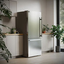 Lifestyle view of the FORNO 31-inch left-hinge refrigerator in stainless steel, integrated into a modern kitchen setting.