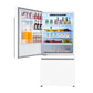 Front view of the Forno 31-inch left-hinge refrigerator in white with the door open, revealing a bright, organized interior with adjustable glass shelves, clear crisper drawers, and spacious door bins for efficient food storage.