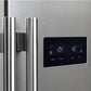 Close-up of the control panel on the FORNO 33-inch side-by-side refrigerator in stainless steel, featuring a digital display with intuitive touch controls for temperature and settings.