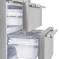 Interior view of the FORNO 36-inch French door refrigerator in stainless steel highlighting the spacious pull-out drawers, ideal for storing fruits, vegetables, and deli items.