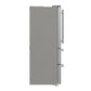 Side view of the FORNO 36-inch French door refrigerator in stainless steel, highlighting the appliance's sleek profile, smooth finish, and modern, built-in aesthetic.
