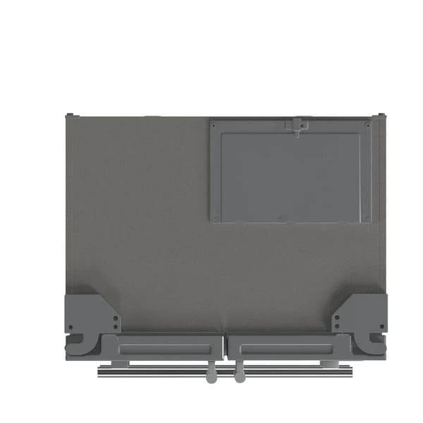 Top view of the FORNO 36-inch French door refrigerator in stainless steel, showcasing the smooth, flat surface and elegant hinge design for a seamless kitchen integration.
