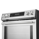 Close-up of the control knobs on the FORNO 30-inch induction range in stainless steel, featuring a polished metal finish and clearly labeled settings for precise cooking control.