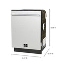 Dimensions diagram of the FORNO 24-inch built-in dishwasher from the 3-Piece Appliance Package, showcasing height, width, and depth measurements for installation reference.