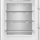 Close-up view of an interior glass shelf inside the FORNO pro-style refrigerator from the 3-Piece Appliance Package, showcasing adjustable height options, stainless steel trim, and a spacious design ideal for organized food storage.