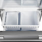 Close-up of the freezer drawers in the FORNO 30-inch French door refrigerator in stainless steel, highlighting the spacious dual-drawer freezer design for organized frozen food storage.