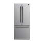 FORNO 30-inch French door refrigerator in stainless steel, front view with both doors closed, showcasing a sleek and modern design.