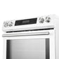 Close-up of the control knobs on the FORNO 30-Inch Induction Range in White, featuring stainless steel finishes and clearly marked settings for precise cooking control.

