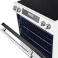 Detailed view of the oven door on the FORNO 30-Inch Induction Range in white, featuring a large glass window and durable stainless steel handle for a sleek, modern look.