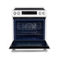 Front view of the FORNO 30-Inch Induction Range in white with the oven door open, revealing the spacious interior and oven racks.