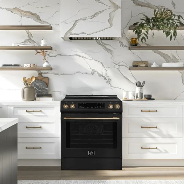 FORNO 2-Piece Appliance Package - 30-Inch Induction Range and 30-Inch French Door Refrigerator in Black with Stainless Steel Handle FBDL-015-15CAUS