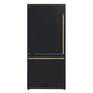 Front view of the FORNO 31-Inch Bottom Freezer Door Refrigerator in Black, featuring a smooth black finish, minimalist design, and vertical handle on the right side.