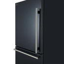 Side view of the FORNO 31-Inch Bottom Freezer Door Refrigerator in Black, highlighting the integrated vertical door handles and sleek, modern exterior.