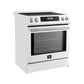 Angled front view of the FORNO 31-inch right-hinge refrigerator in white, highlighting its smooth finish and modern handle design.
