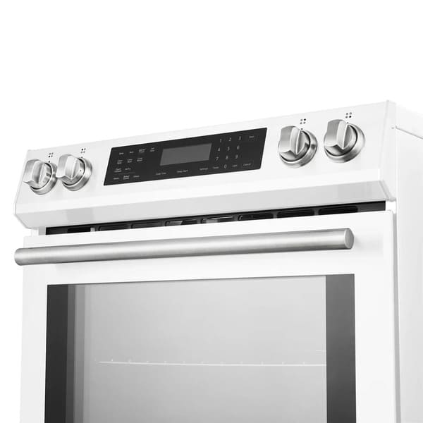 Close-up of the control knobs on the FORNO 31-inch right-hinge refrigerator in white, highlighting their smooth finish and precise markings.