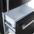 Open view of the freezer drawer in the FORNO 31-Inch Refrigerator with Right Hinge in Black, showing spacious compartments for organized frozen food storage.