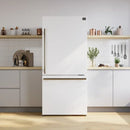 Lifestyle view of the FORNO 31-inch right-hinge refrigerator in white, seamlessly integrated into a modern kitchen setting.