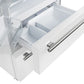 View of the freezer drawers in the FORNO 36-Inch French Door Refrigerator in White, featuring spacious, pull-out compartments for organized frozen food storage.