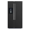 Front view of the FORNO 36-Inch Side-by-Side Refrigerator with Water Dispenser in Black, featuring flat-panel doors, minimalist handles, and a built-in water and ice dispenser for modern functionality.