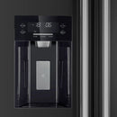 Close-up of the built-in ice maker inside the FORNO 36-Inch Side-by-Side Refrigerator with Water Dispenser in Black, showing the compact ice production unit and storage bin within the freezer compartment.