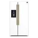 Front view of the FORNO 36-Inch Side-by-Side Refrigerator with Water Dispenser in White, featuring a sleek exterior with minimalist handles and an integrated water and ice dispenser.