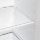 Close-up view of an interior shelf in the FORNO 36-Inch Side-by-Side Refrigerator with Water Dispenser in White, featuring adjustable glass shelving for flexible food storage.