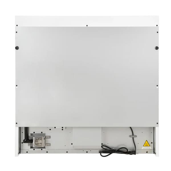 Rear view of the FORNO Antico 36-Inch Gas Range in white, showing the oven’s back panel, gas and electrical connections, and venting system designed for seamless built-in installation.