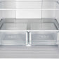 Close-up view of the drawers inside the FORNO 30-inch French door refrigerator in stainless steel, highlighting the clear, spacious compartments designed for organized food storage.