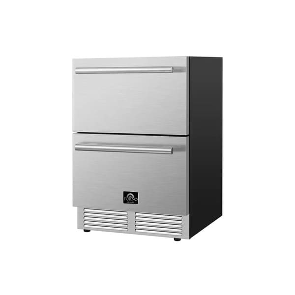 Right-side view of the FORNO Cosenza Built-In Drawer Freezer, highlighting its stainless steel exterior, venting detail, and smooth side panel for flush kitchen installation.