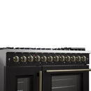 FORNO Galiano 48-Inch French Door Dual Fuel Range with 8 Burners and 6.58 Cu. Ft. Electric Convection Oven in Black/White with Antique Brass Trim