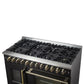 FORNO Galiano 48-Inch French Door Dual Fuel Range with 8 Burners and 6.58 Cu. Ft. Electric Convection Oven in Black/White with Antique Brass Trim