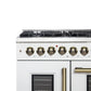 FORNO Galiano 48-Inch French Door Dual Fuel Range with 8 Burners and 6.58 Cu. Ft. Electric Convection Oven in Black/White with Antique Brass Trim