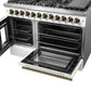 FORNO Galiano 48-Inch French Door Dual Fuel Range with 8 Burners and 6.58 Cu. Ft. Electric Convection Oven in Black/White with Antique Brass Trim