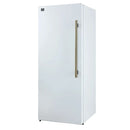 Right-angled front view of FORNO Maderno 28-Inch Built-In 13.6 Cu. Ft. Convertible Refrigerator in white with left-swing door, highlighting its slim profile, flush fit, and modern aesthetic.