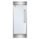 Front view of FORNO Maderno 28-Inch Built-In 13.6 Cu. Ft. Convertible Refrigerator in white with left-swing door hinge, featuring a minimalist design and flush cabinet installation.