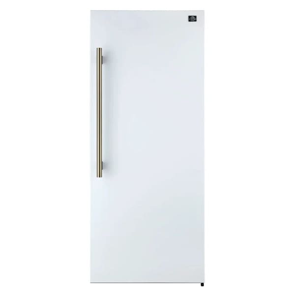 Front view of FORNO Maderno 28-Inch Built-In 13.6 Cu. Ft. Convertible Refrigerator in white, showcasing clean lines, flush installation, and minimalist modern design.