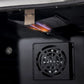 Close-up view of the active broiler flame inside the FORNO Marco 30-Inch Gas Range in white, highlighting the powerful upper heating element designed for high-temperature broiling and crisp finishes.