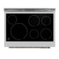 Top-down view of the FORNO Paolo 36-Inch Electric Range in black, showcasing a sleek ceramic glass cooktop with clearly marked radiant heating zones and smooth black stainless trim.
