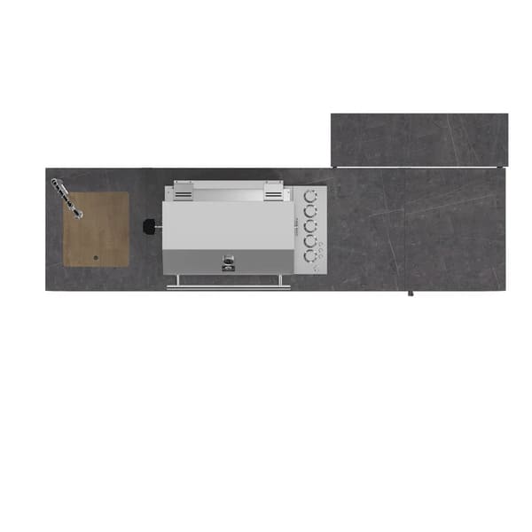 Top view of the FORNO Rimini 30-Inch Outdoor Kitchen, showcasing the stainless steel grill surface, sleek cooking grates, and smooth countertop layout designed for efficient outdoor meal preparation and grilling.
