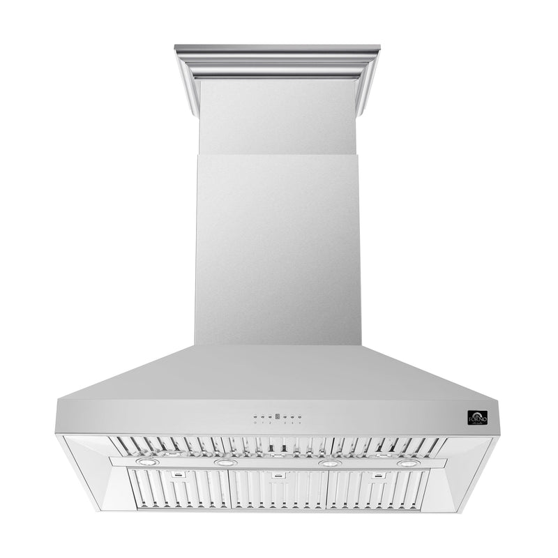 Forno Appliance Package - 48" Gas Range, Wall Mount Range Hood and 60" Refrigerator with Modern Grill Trim, FBDL-018-04CAUS
