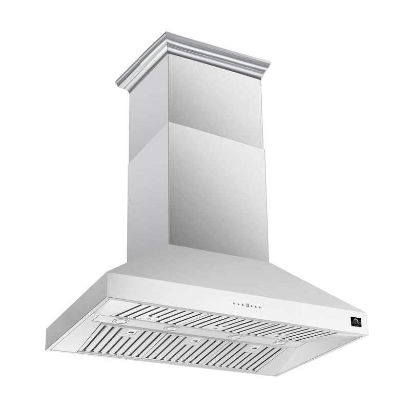 Forno Appliance Package - 48" Dual Fuel Range, Wall Mount Range Hood and 60" Refrigerator with Modern Grill Trim, FBDL-017-04CAUS