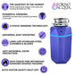 FORNO Acqua BrightDiamond 1HP Super Quiet Garbage Disposal Corded with Motion Sensor Cabinet Light & Pre-Wired Air Switch