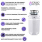 FORNO Acqua BrightDiamond 3/4HP Super Quiet Garbage Disposal Corded with Motion Sensor Cabinet Light & Pre-Wired Air Switch